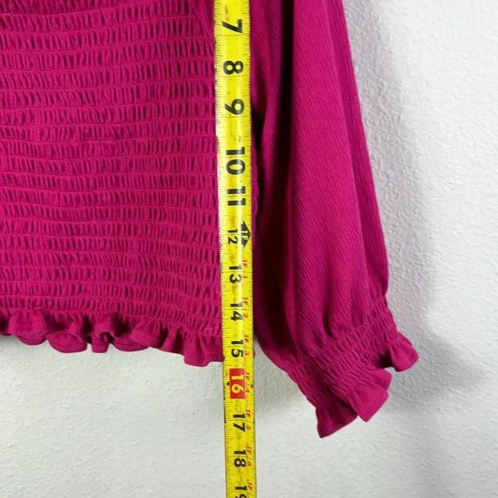 Free People Brenyce smocked  Boho top blouse ruffled sleeves jungle flower SZ M - Picture 10 of 14